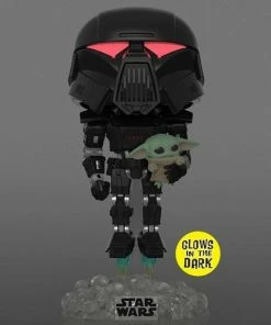 Funko New Arrivals Star Wars: The Mandalorian Dark Trooper With Grogu Glow-in-the-Dark Pop! Vinyl Figure - EE Exclusive