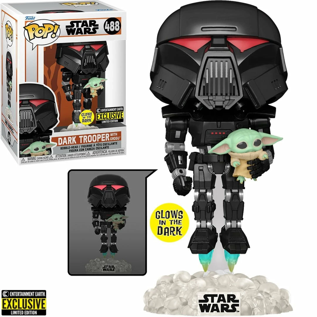 Funko New Arrivals Star Wars: The Mandalorian Dark Trooper With Grogu Glow-in-the-Dark Pop! Vinyl Figure - EE Exclusive 1 Funko New Arrivals Star Wars: The Mandalorian Dark Trooper With Grogu Glow-in-the-Dark Pop! Vinyl Figure - EE Exclusive